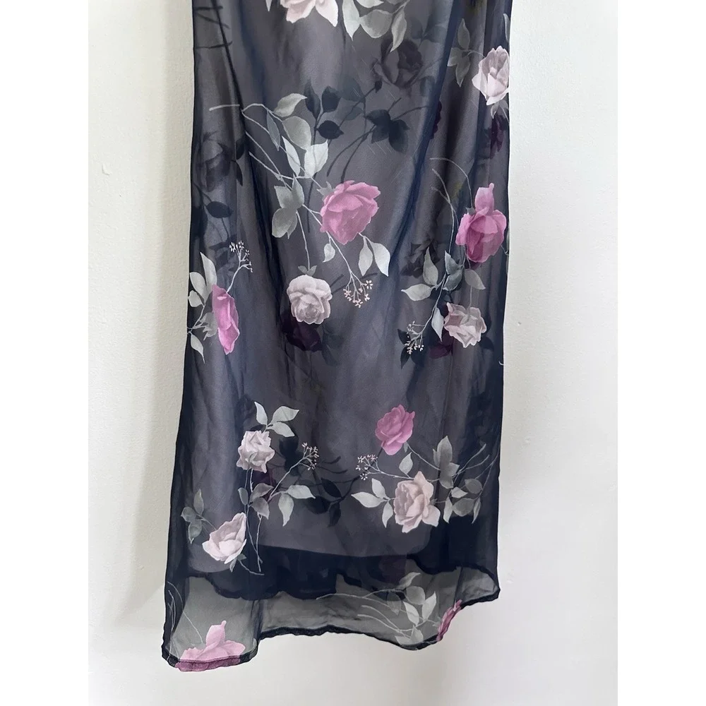 VTG Y2K Floral Slip Dress Coquette Fairy Grunge Sheer Mesh Strappy SMALL/MEDIUM
